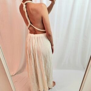 Chic Tulum Backless Cream Halter Dress Goddess vacation beach